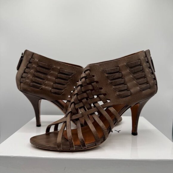 Givenchy Brown Woven Strappy Open Toe Heels Sandals Shoes Authentic - Picture 1 of 6